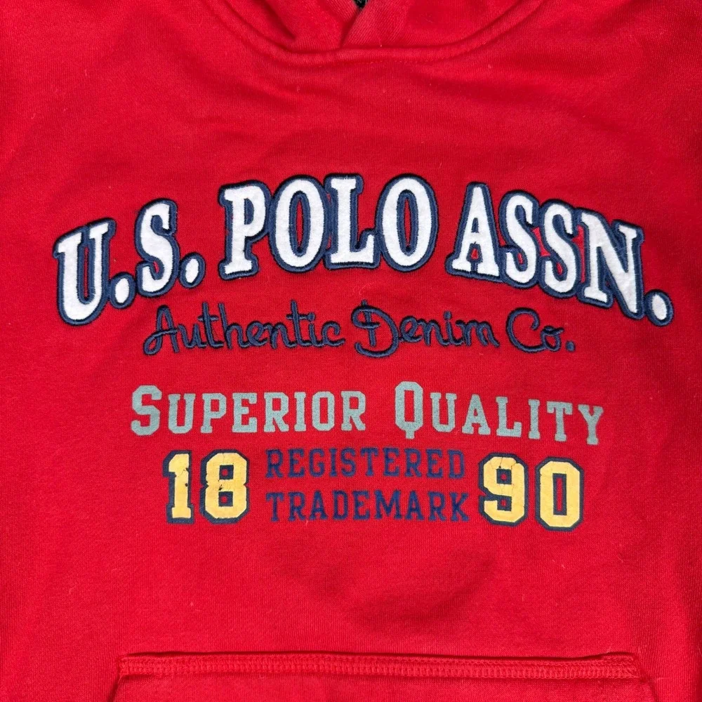 US Polo Assn Hoodie Boys Small Red Good Graphic Pullover Sweatshirt